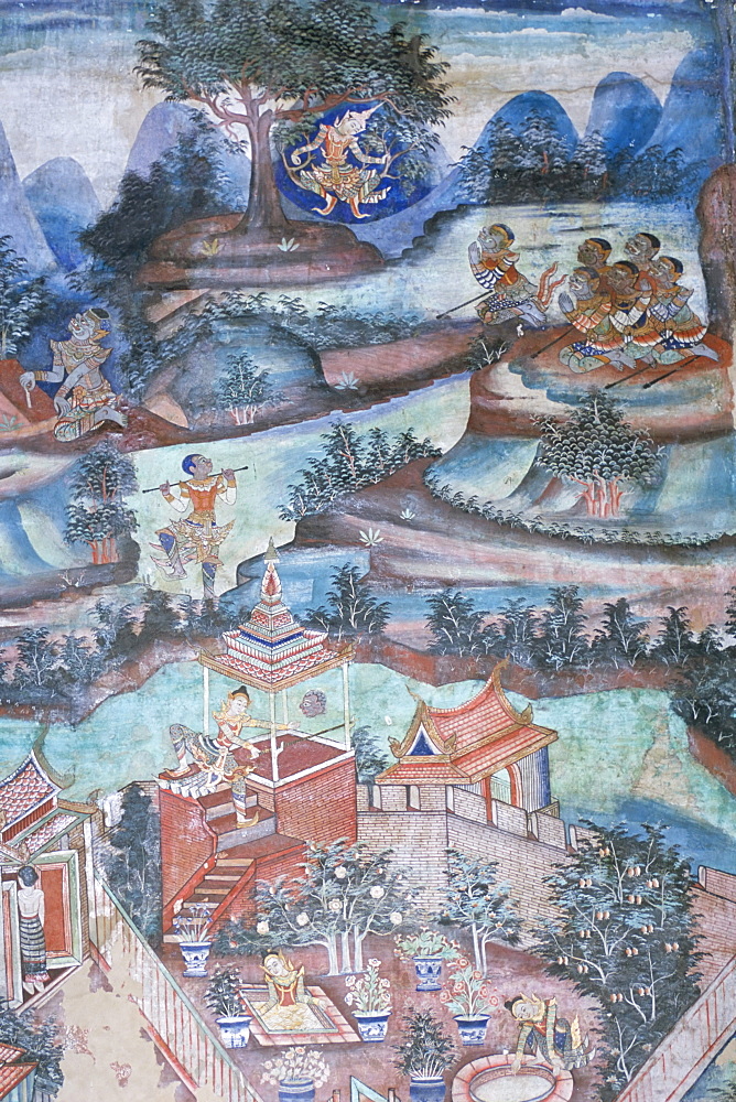 18th century murals inside Lai Kham viharn, Wat Phra Singh temple complex, Chiang Mai, Thailand, Southeast Asia, Asia