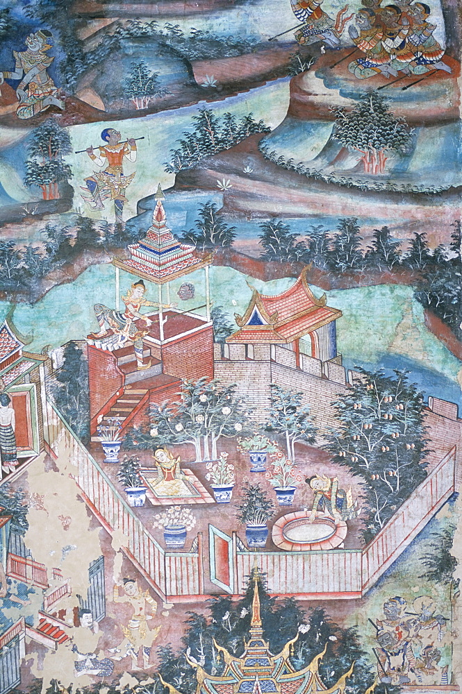 18th century murals inside Lai Kham viharn, Wat Phra Singh temple complex, Chiang Mai, Thailand, Southeast Asia, Asia