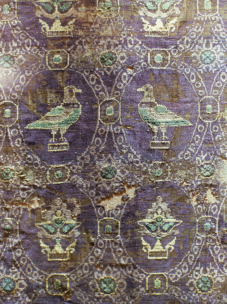 Byzantine silk textiles dating from 10th century, Treasury of Ste. Foy, Conques, Midi-Pyrenees, France, Europe