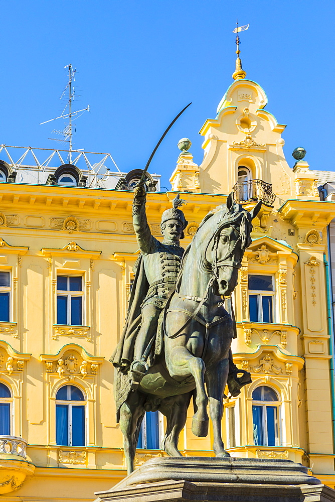 Ban Jelacic monument on Ban Jelacic Square, Zagreb, Croatia, Europe