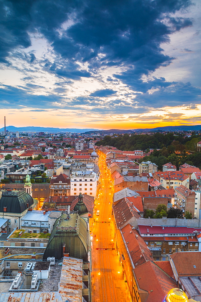 View of the city at night, Zagreb, Croatia, Europe