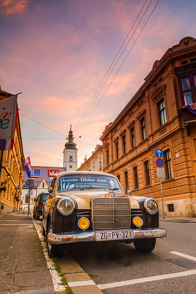 An old Mercedes Benz parked on Cirilometodska road, Zageb, Croatia, Europe