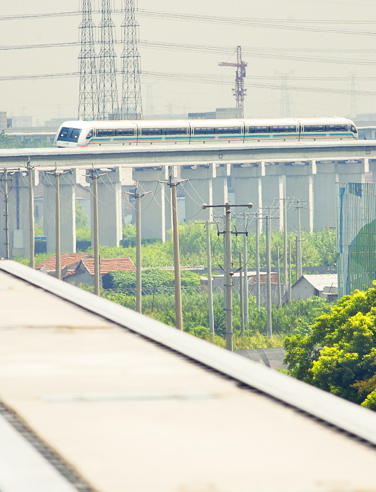 The Maglev train shuttle arriving at Shanghai airport, Shanghai, China, Asia