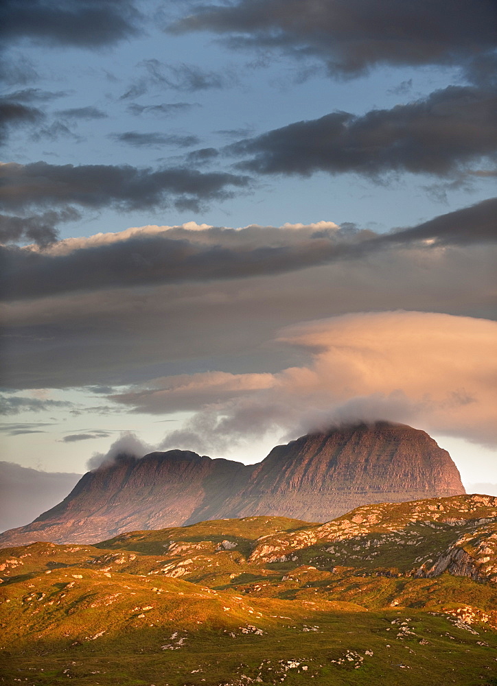 The distinct shape of Stac Pollaidh mountain in Assynt, Sutherland in the Highlands of Scotland, United Kingom, Europe