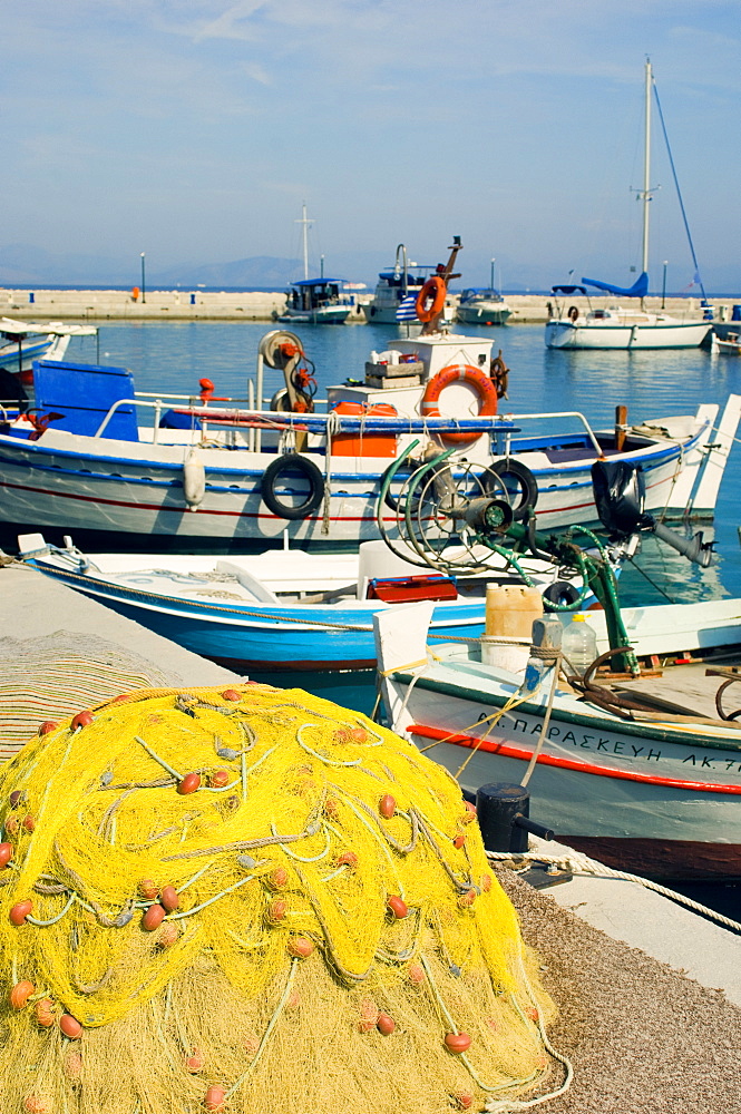 Fifhing boats and nets, Corfu, Greece, Europe