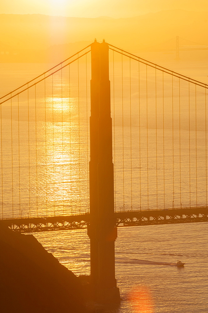 The Golden Gate Bridge at sunrise, San Francisco, California, United States of America, North America