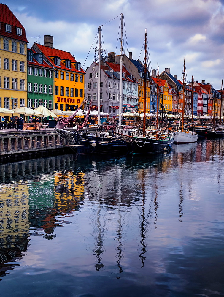 Sunset at Nyhavn, Copenhagen, Denmark, Scandinavia, Europe