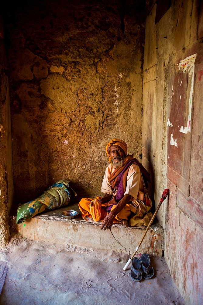 Indian man at Holi Festival, Vrindavan, Uttar Pradesh, India, Asia