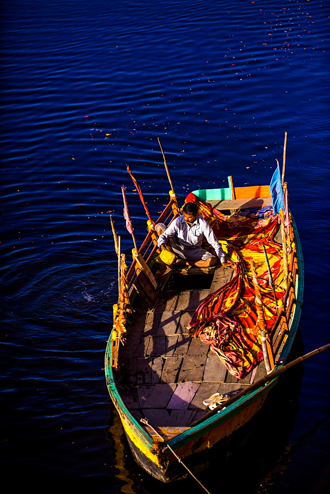 Colorful boat, The Flower Holi Festival, Vrindavan, Uttar Pradesh, India, Asia