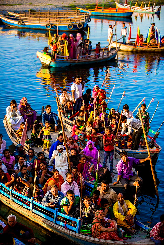 Spectators of the Traditional Krishna and Radha dance during the Flower Holi Festival, Vrindavan, Uttar Pradesh, India, Asia