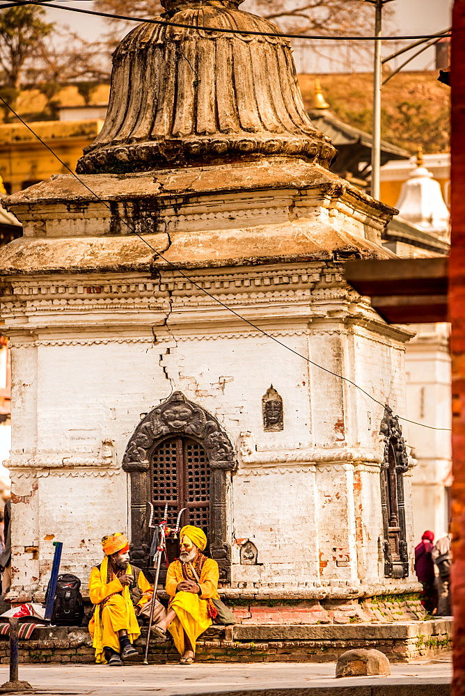 Holy men at Pashupati Temple, Kathmandu, Nepal, Asia