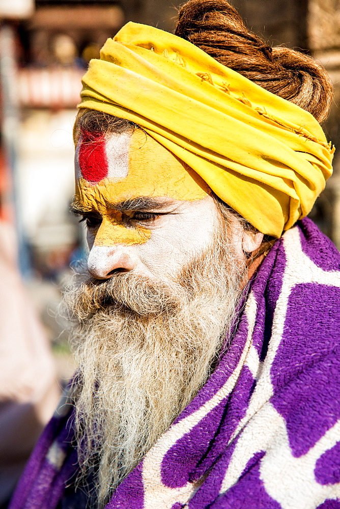 Holy man at Pashupati Temple, Kathmandu, Nepal, Asia