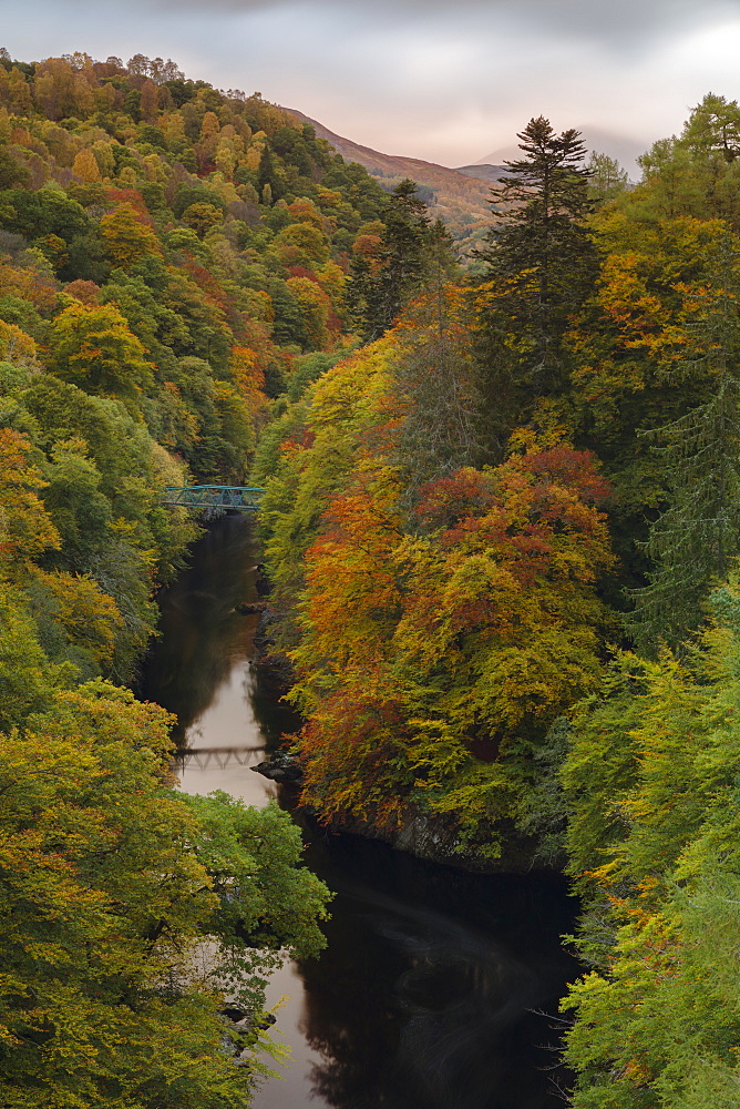 River Garry flowing beneath Garry Bridge along the Pass of Killiecrankie in autumn, Perthshire, Scotland, United Kingdom, Europe