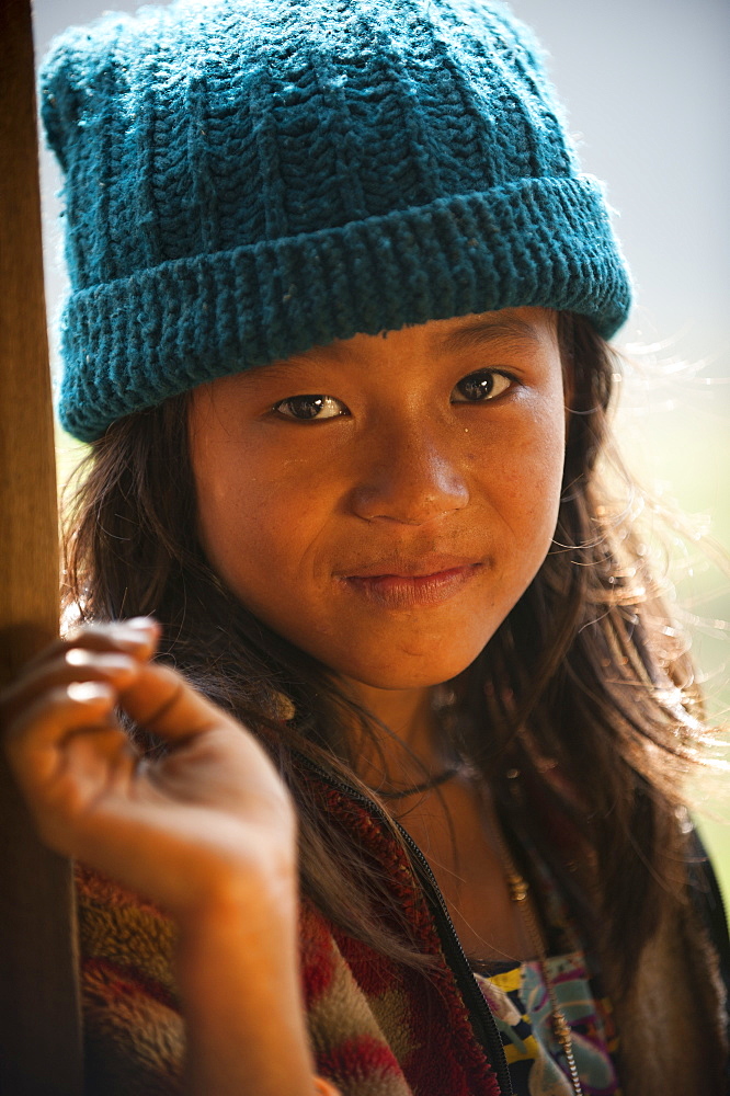 Nepali girl near Kalibote on the Manaslu circuit trek, Nepal, Asia