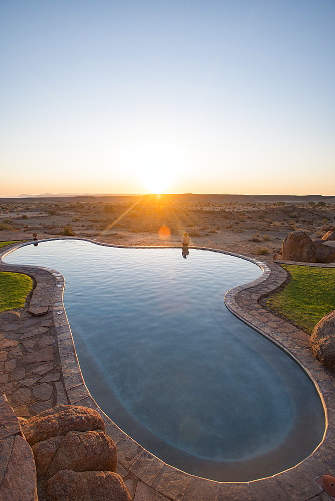 A swimming pool on the edge of the desert at Canyon Lodge near the Fish River Canyon, Namibia, Africa