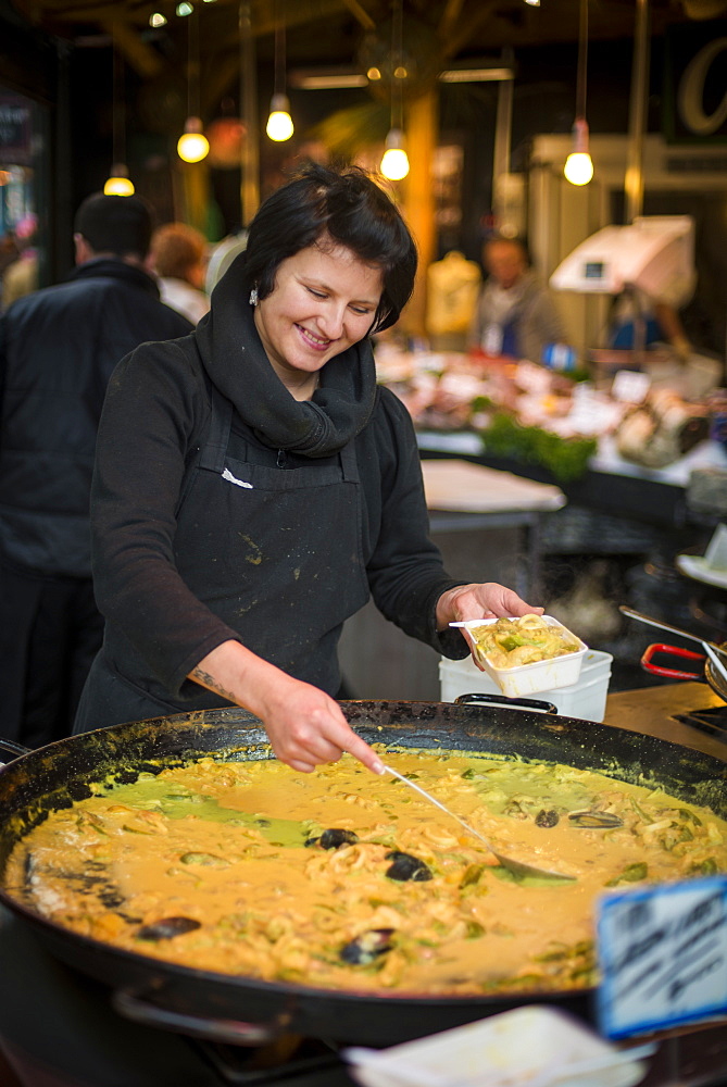 Street food stall in Borough Market, London, England, United Kingdom, Europe