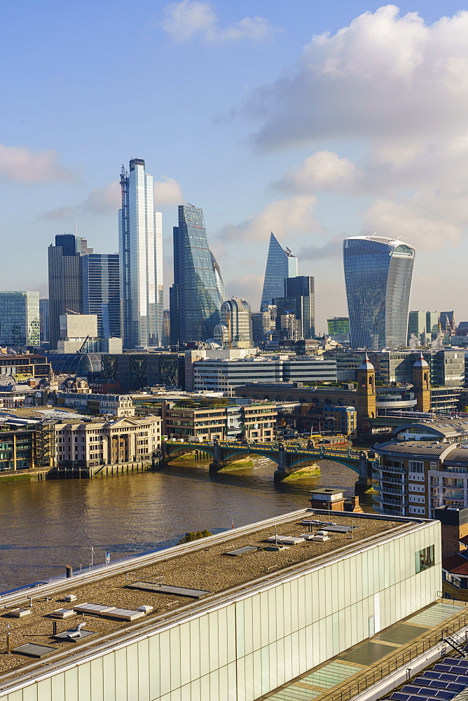 City of London skyline with Tate Modern art gallery in the foreground, London, England, United Kingdom, Europe