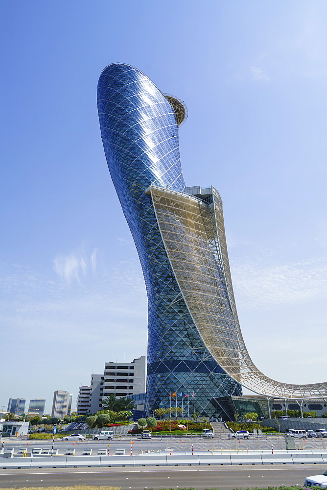 Capital Gate, sometimes called the leaning tower of Abu Dhabi, United Arab Emirates, Middle East