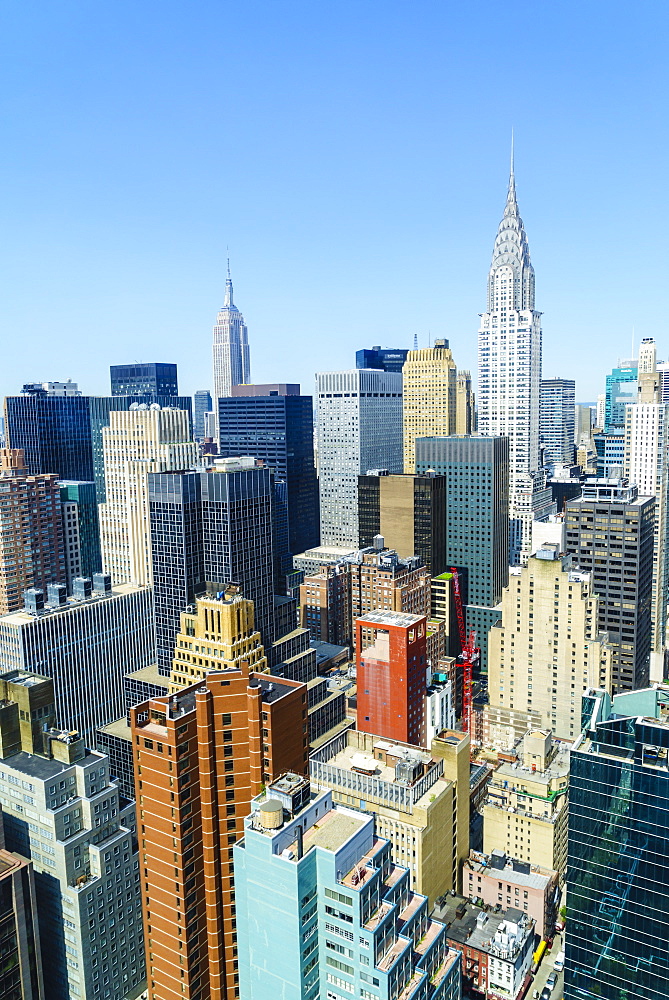 Manhattan skyline, Empire State Building and Chrysler Building, New York City, United States of America, North America