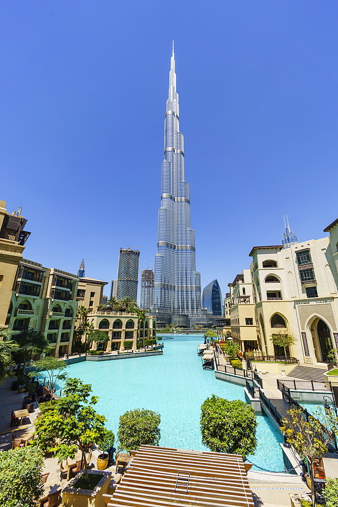 Burj Khalifa and Lake, Downtown, Dubai, United Arab Emirates, Middle East