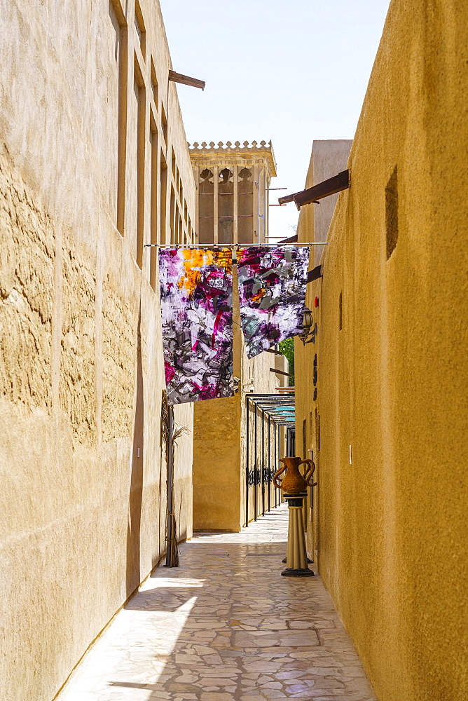 Restored traditional houses in Al Fahidi Historic Neighbourhood, Bur Dubai, Dubai, United Arab Emirates, Middle East