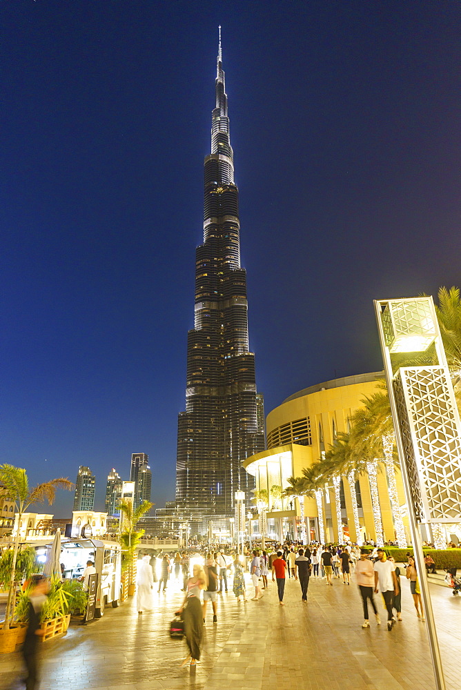 Burj Khalifa and the Dubai Mall by night, Dubai, United Arab Emirates, Middle East