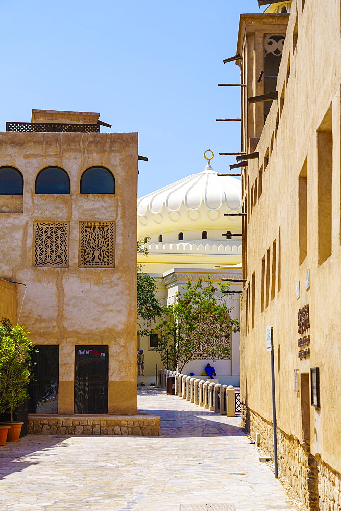 Restored traditional houses in Al Fahidi Historic Neighbourhood, Bur Dubai, Dubai, United Arab Emirates, Middle East