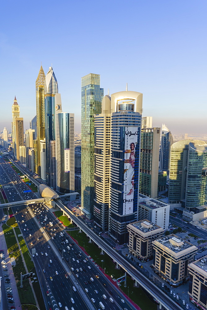 Skyscrapers along Sheikh Zayed Road, Financial Centre, Dubai, United Arab Emirates, Middle East