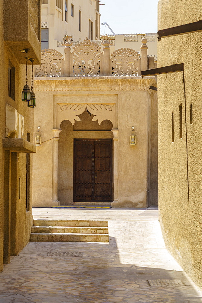 Restored traditional houses in Al Fahidi Historic Neighbourhood, Bur Dubai, Dubai, United Arab Emirates, Middle East