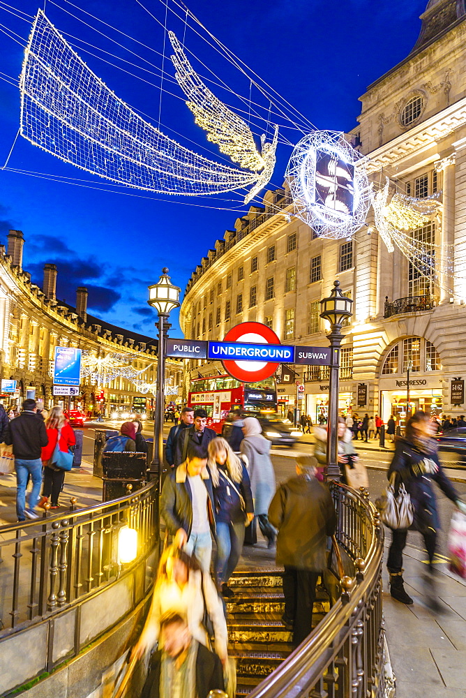 Christmas decorations at Piccadilly Circus, London, England, United Kingdom, Europe