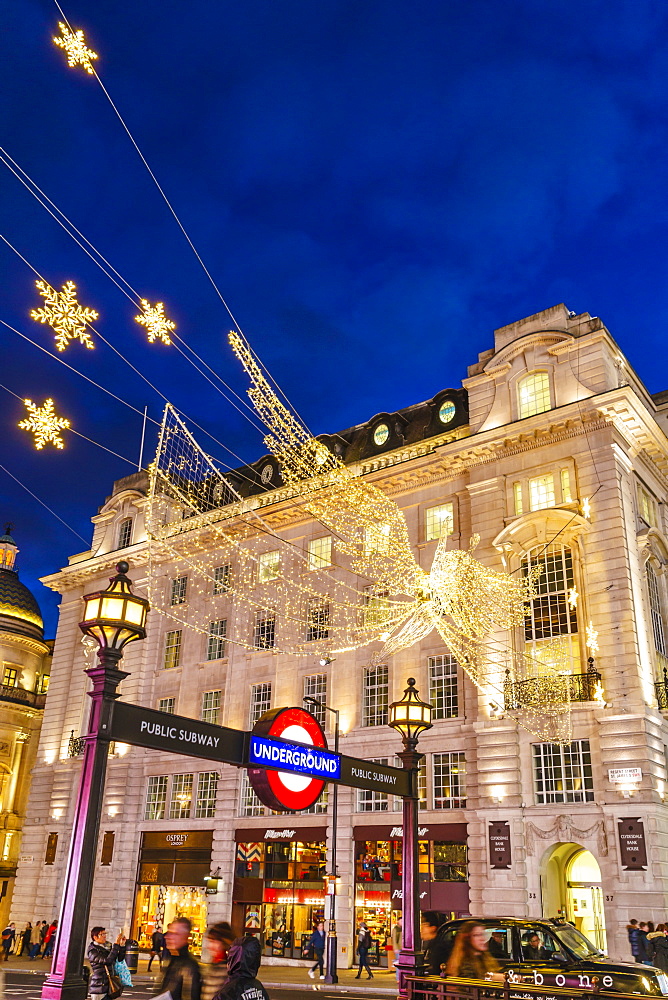 Christmas decorations at Piccadilly Circus, London, England, United Kingdom, Europe