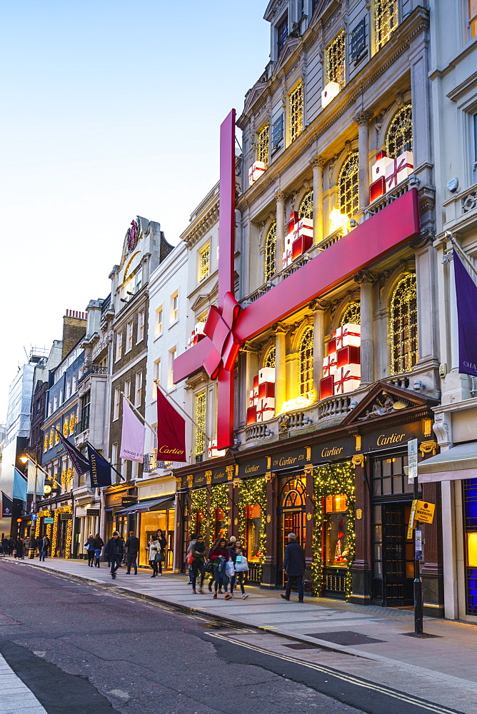 Cartier store decorated for Christmas, New Bond Street, London, England, United Kingdom, Europe