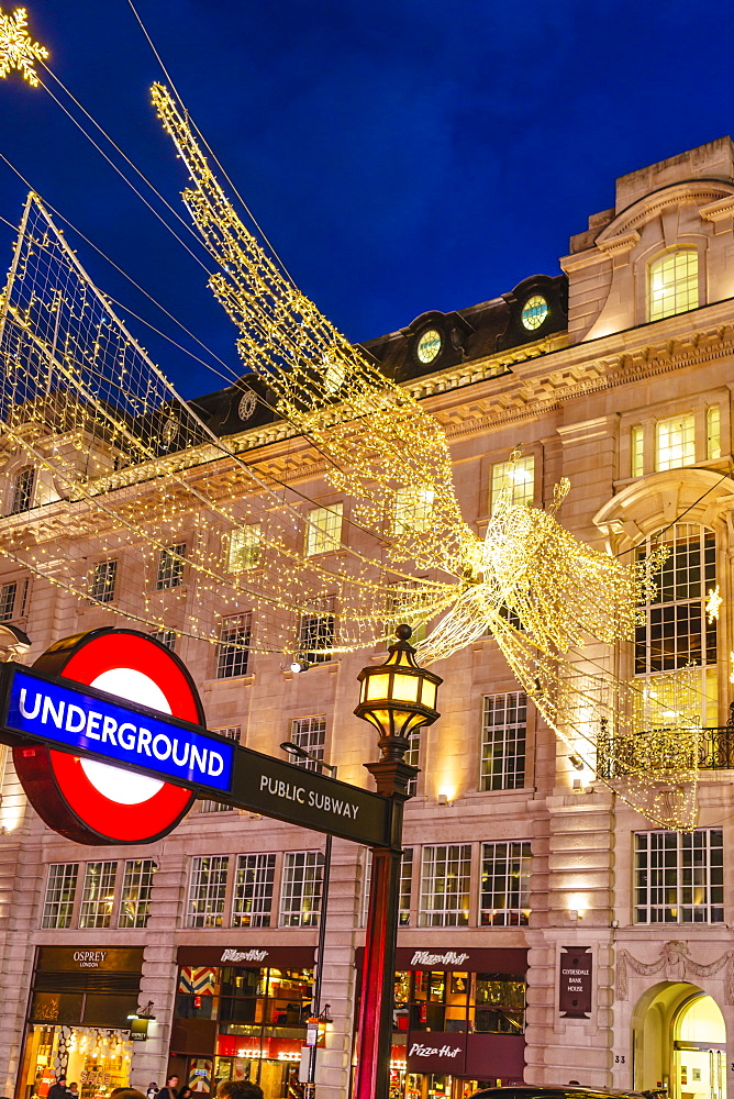 Christmas decorations at Piccadilly Circus, London, England, United Kingdom, Europe