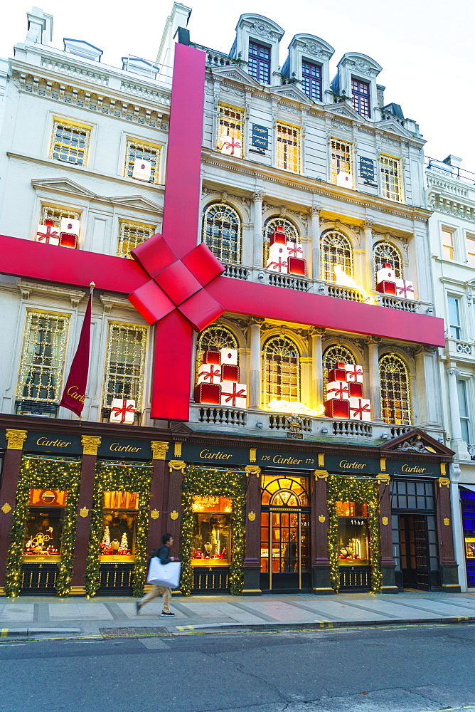 Cartier store decorated for Christmas, New Bond Street, London, England, United Kingdom, Europe