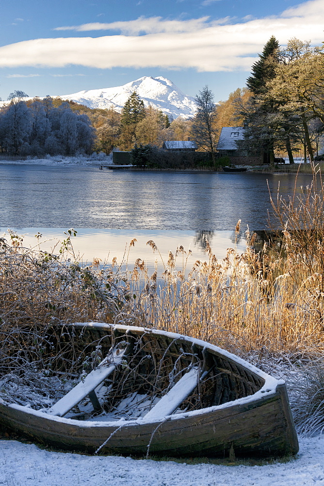 Loch Ard, Aberfoyle, and Ben Lomond in mid-winter, Loch Lomond and the Trossachs National Park, Scotland, United Kingdom, Europe