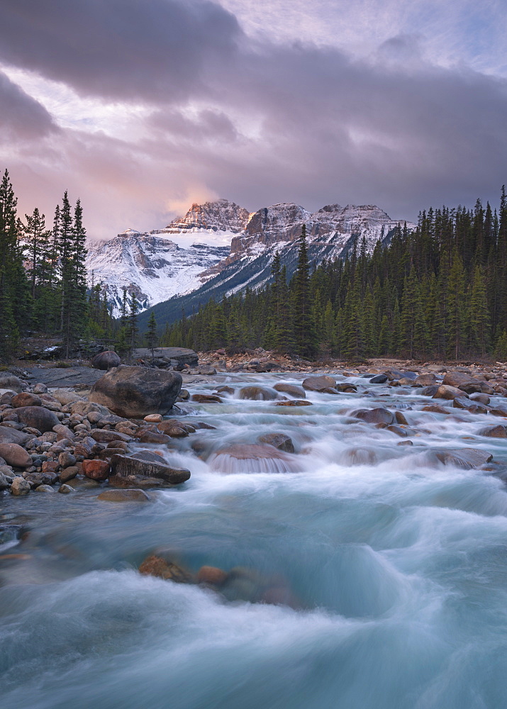 Sunrise and glacial blue rushing waters at Mistaya Canyon, Banff National Park, UNESCO World Heritage Site, Alberta, The Rockies, Canada, North America