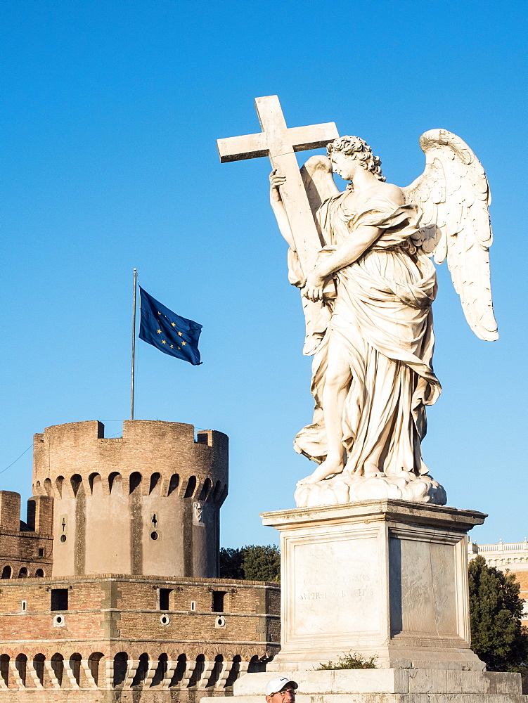 Statue outside the Castel Sant'Angelo, UNESCO World Heritage Site, Rome, Lazio, Italy, Europe