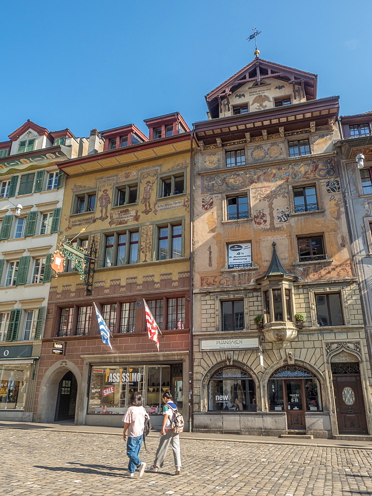 Traditional painted buildings in city center, Lucerne, Switzerland, Europe