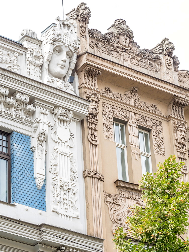 Art Nouveau buildings, architectural detail, UNESCO World Heritage Site, Riga, Latvia, Baltics, Europe