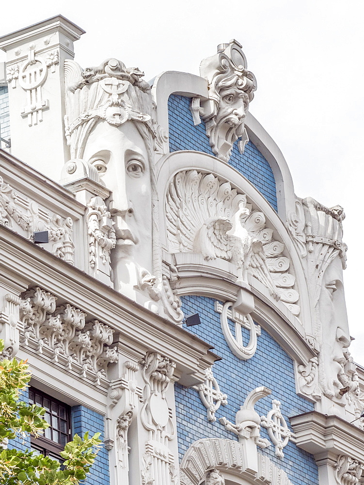 Art Nouveau building, architectural detail, UNESCO World Heritage Site, Riga, Latvia, Baltics, Europe