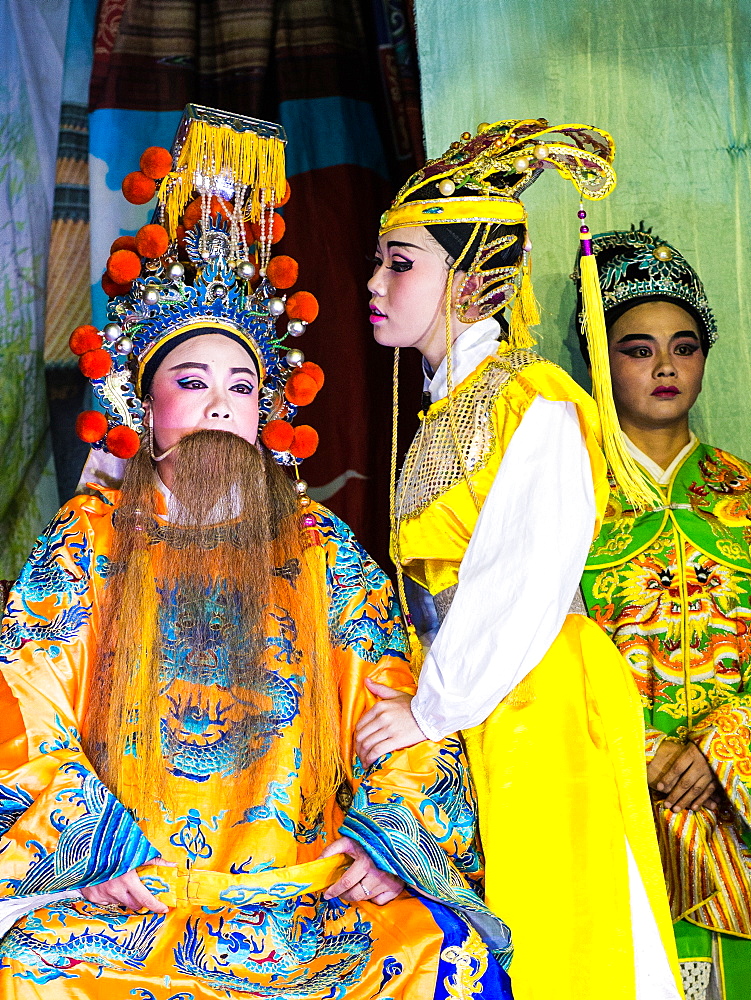 Chinese opera performers, Hungry Ghost Festival. Georgetown, Penang, Malaysia, Southeast Asia, Asia