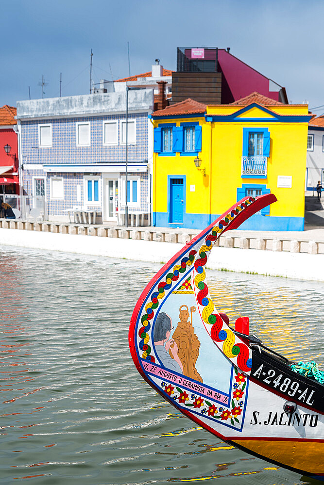 Colourful decorative Moliceiro boat, typical to the town of Aveiro in Central Portugal, Europe