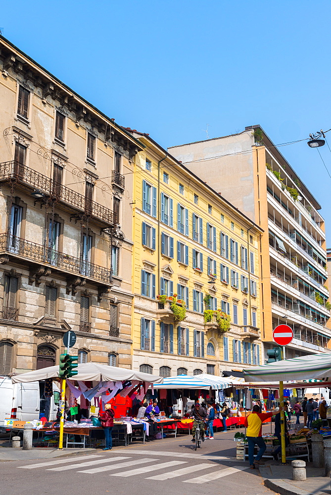 A street market in Milan, Lombardy, Italy, Europe