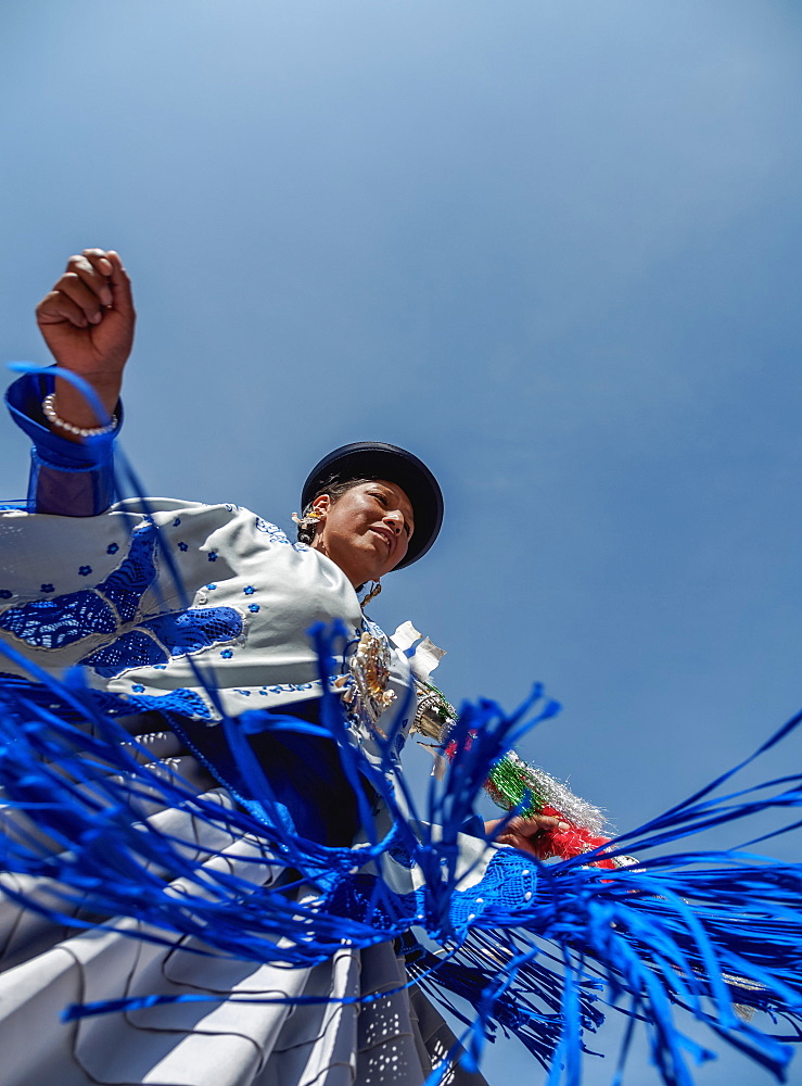 Dancer in traditional costume, Fiesta de la Virgen de la Candelaria, Copacabana, La Paz Department, Bolivia, South America