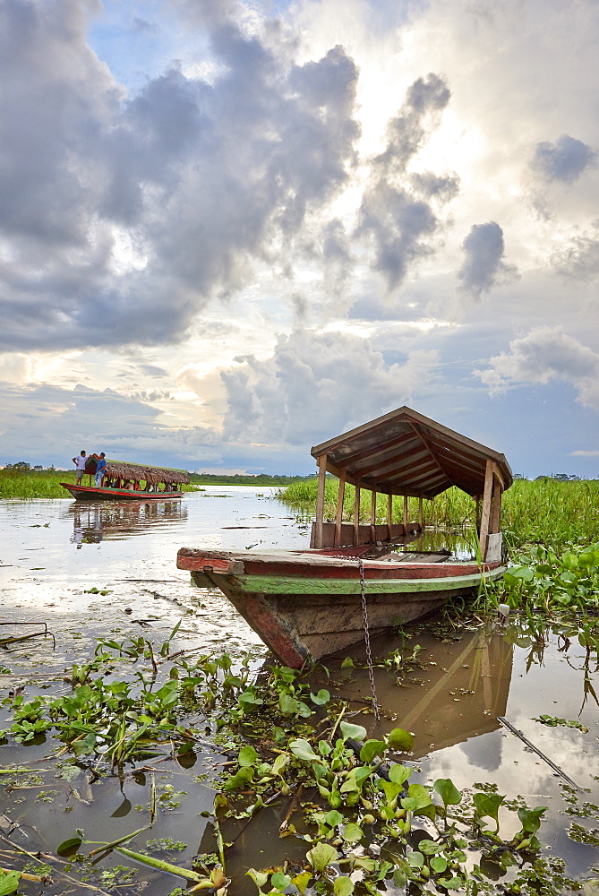 Riverboat docked in affluent of Amazon River, near Iquitos, Peru, South America