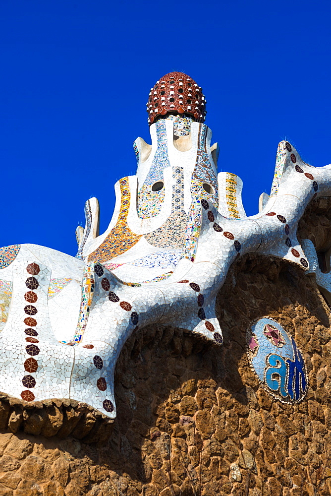 Park Guell house at Parc Guell by architect Antoni Gaudi, UNESCO World Heritage Site, Barcelona, Catalonia, Spain, Europe