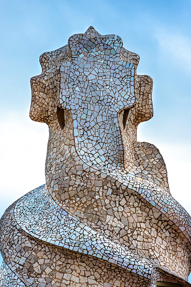 Chimneys on Casa Mila (La Pedrera) roof by Antoni Gaudi, UNESCO World Heritage Site, Barcelona, Catalonia, Spain, Europe