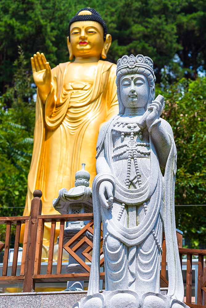 Statues at Buddhist temple in Busan, South Korea, Asia