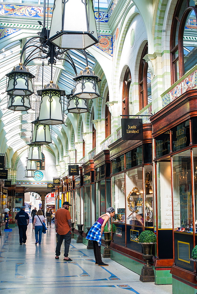 The Royal Arcade designed architect George Skipper in Arts and Crafts style in the nineteenth century, Norwich, Norfolk, England, United Kingdom, Europe