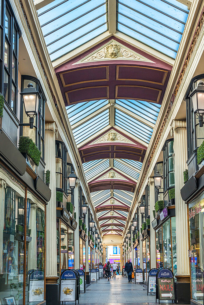 The Arcade between Broadmead and The Horsefair, a delightful 18th century shopping arcade, Bristol, Avon, England, United Kingdom, Europe